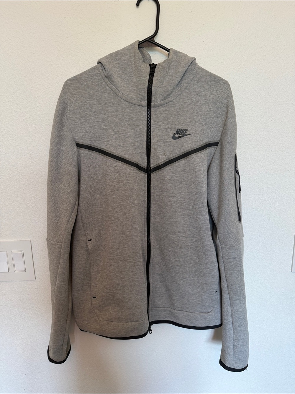 Nike Tech Grey Full-Zip Hooded Jacket with Black Trim
